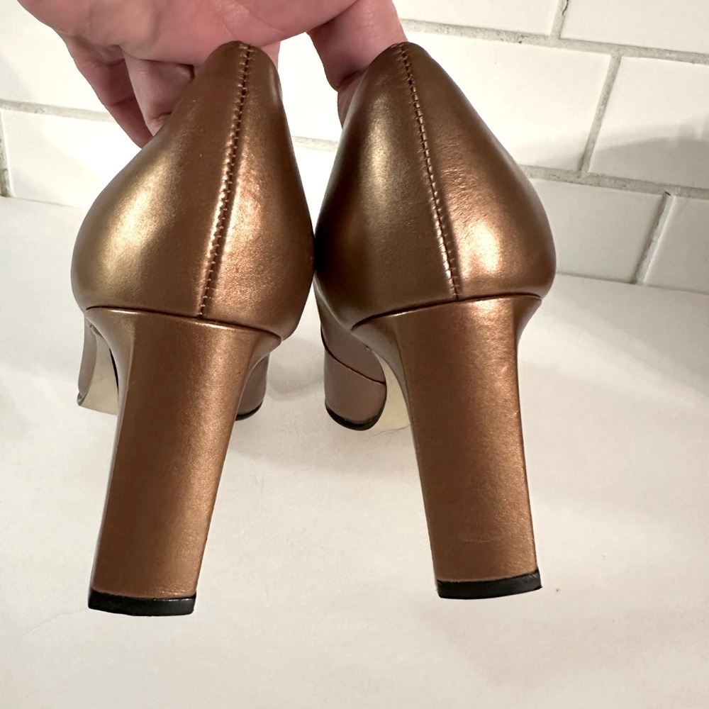 Y2K VINTAGE Cathy Jean 7 Gold  woman classic corpcore career leather 3” heel - Picture 6 of 9